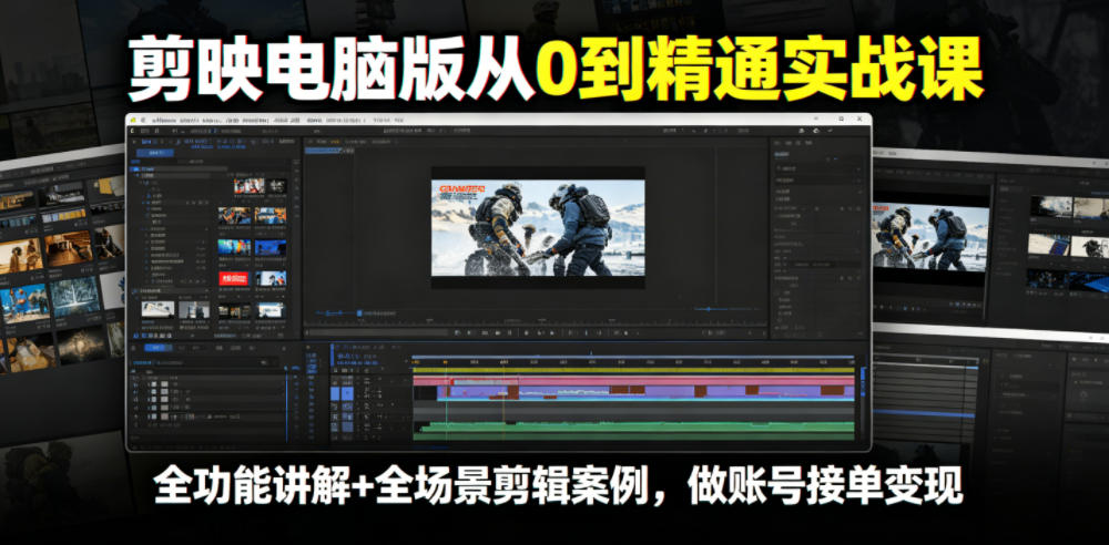剪映电脑版从0到精通实战课，全功能讲解+全场景剪辑案例，做账号接单变现-搞钱利器