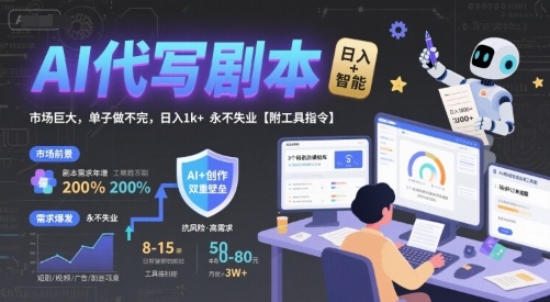 AI代写剧本，市场巨大，单子做不完，日入1k+ 永不失业【附工具指令】-搞钱利器