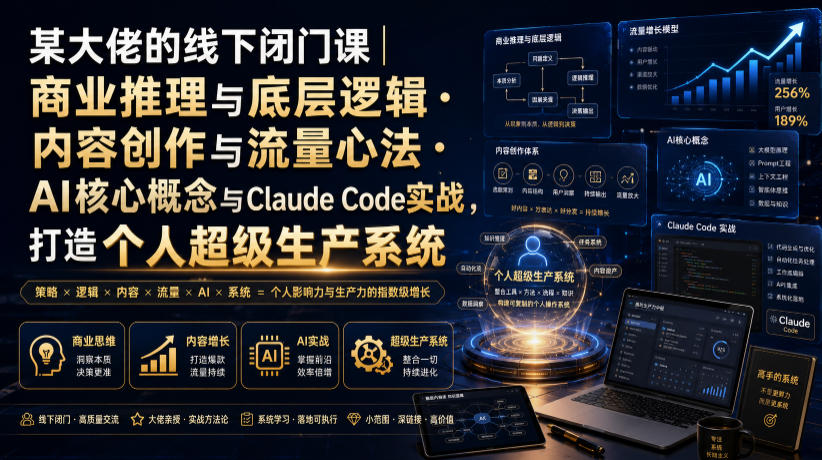 某大佬的线下闭门课｜商业推理与底层逻辑・内容创作与流量心法・AI核心概念与Claude Code实战，打造个人超级生产系统【录音+图片】-搞钱利器