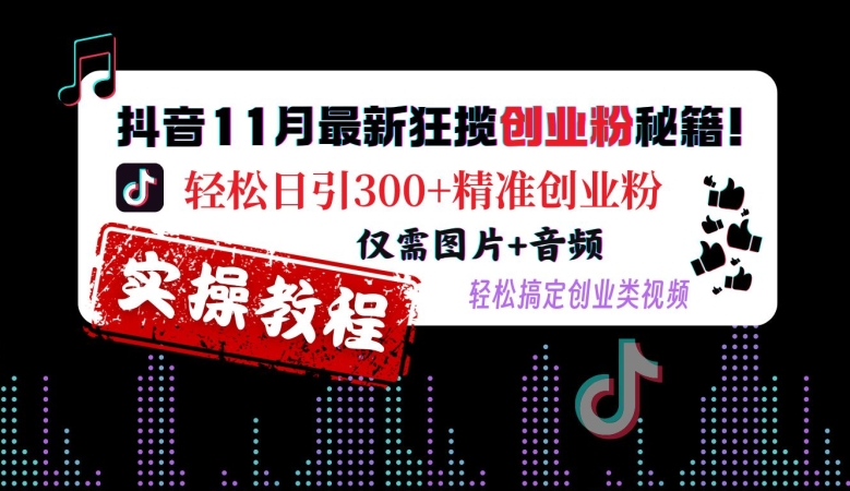 抖音11月最新狂揽创业粉秘籍，轻松日引300+精准创业粉，仅需图片+音频，轻松搞定创业类视频-搞钱利器