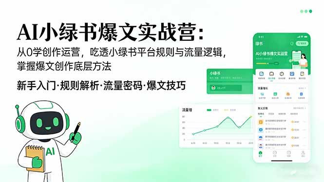 AI 小绿书爆文实战营：从0学创作运营，吃透小绿书平台规则与流量逻辑，掌握爆文创作底层方法-搞钱利器