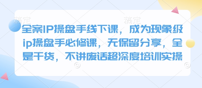 全案IP操盘手线下课，成为现象级ip操盘手必修课，无保留分享，全是干货，不讲废话超深度培训实操-搞钱利器
