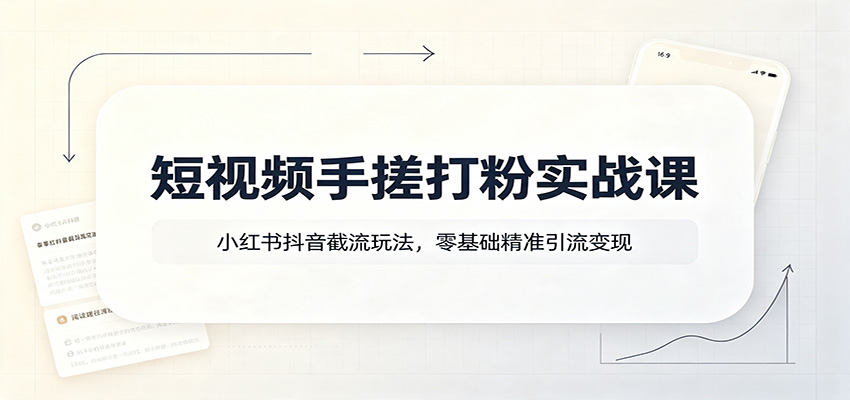 短视频手搓打粉实战课：小红书抖音截流玩法，零基础精准引流变现-搞钱利器