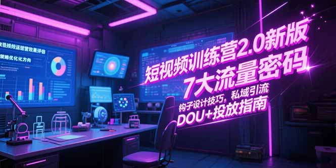 短视频训练营2.0新版，7大流量密码/钩子设计技巧/私域引流/DOU+投放指南-搞钱利器