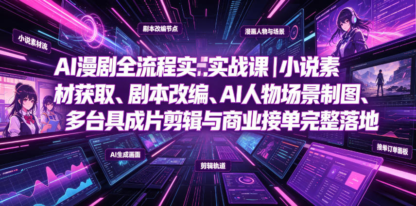 AI漫剧全流程实战课｜小说素材获取、剧本改编、AI人物场景制图、多工具成片剪辑、平台付费变现与商业接单完整落地-搞钱利器