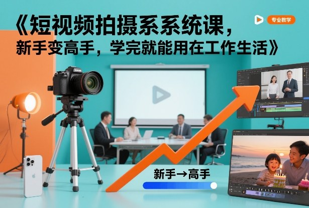 短视频拍摄系统课，新手变高手，学完就能用在工作生活-搞钱利器
