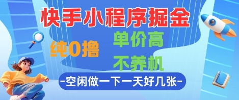 快手小程序掘金，纯0撸，单价高不养机 利用空闲时间做一做，一天好几张【揭秘】-搞钱利器