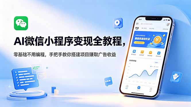 AI微信小程序变现全教程，零基础不用编程，手把手教你搭建项目赚取广告收益-搞钱利器