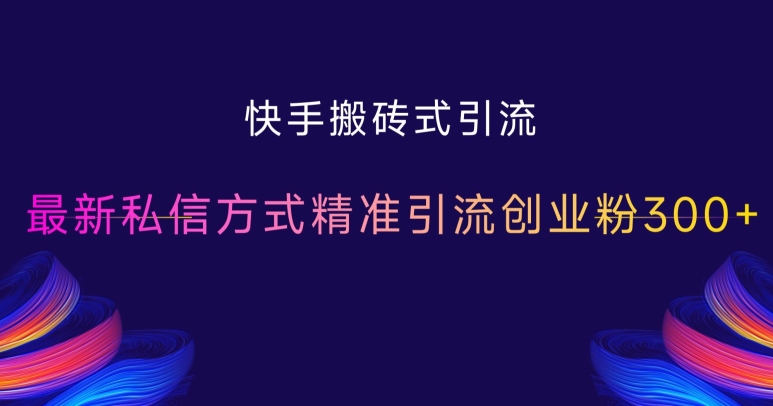 快手搬砖式引流，最新私信方式精准引流创业粉300+-搞钱利器