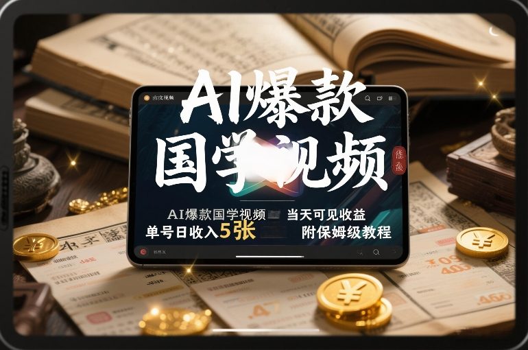 AI爆款国学视频,独家起号方法,小白直接上手,当天可见收益,单号日收入5张+附保姆级教程-搞钱利器