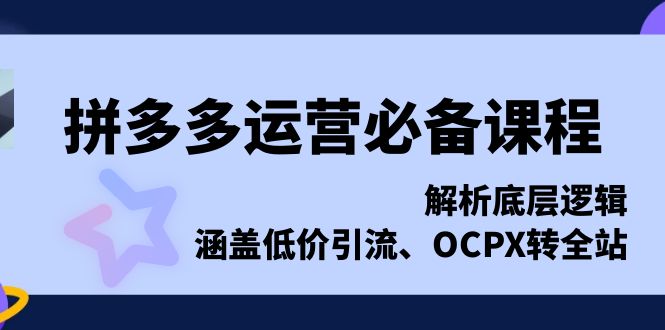 拼多多运营必备课程，解析底层逻辑，涵盖低价引流、OCPX转全站-搞钱利器