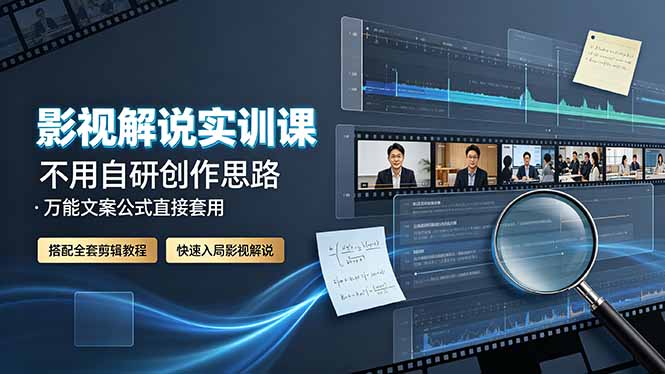 影视解说实训课：不用自研创作思路，万能文案公式直接套用，搭配全套剪辑教程，快速入局影视解说-搞钱利器