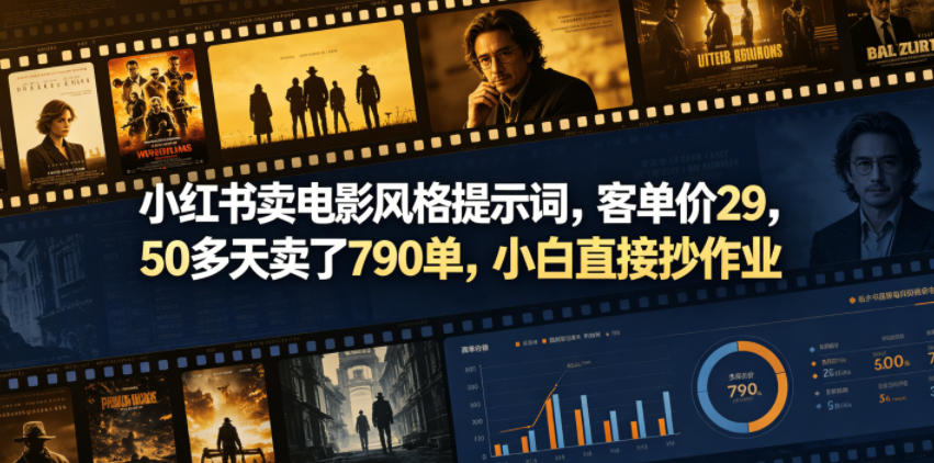 小红书卖电影风格提示词，客单价29，50多天卖了790单，小白直接抄作业！-搞钱利器