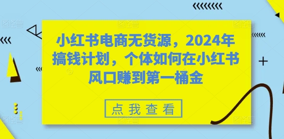 小红书电商无货源，2024年搞钱计划，个体如何在小红书风口赚到第一桶金-搞钱利器