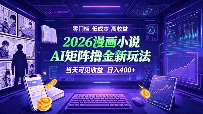 爆款小说漫画大阅读    ai矩阵操作    当天可见收益  日入400+    零门槛    高收益-搞钱利器