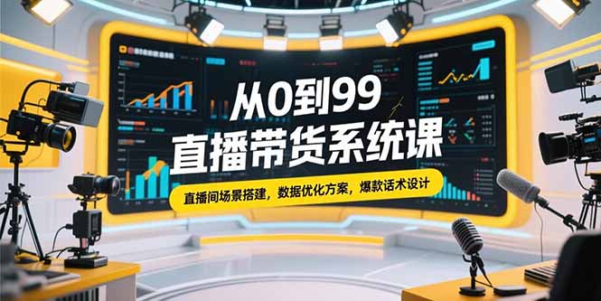 从0到99直播带货系统课，直播间场景搭建，数据优化方案，爆款话术设计-搞钱利器