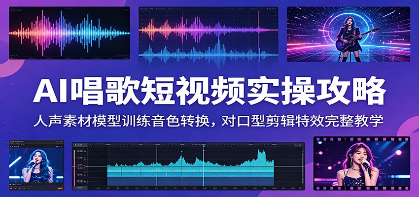 AI唱歌短视频实操攻略：人声素材模型训练音色转换，对口型剪辑特效完整教学-搞钱利器