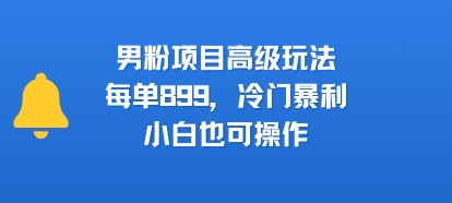 男粉项目高级玩法，每单899，冷门暴利，小白也可操作-搞钱利器