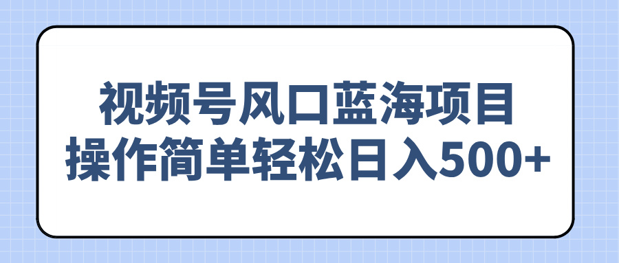 视频号风口蓝海项目，操作简单轻松日入500+-搞钱利器