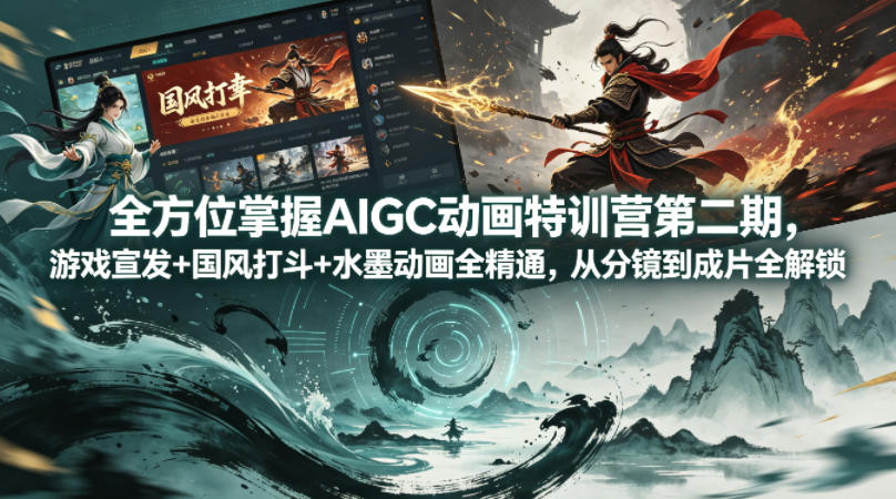 全方位掌握AIGC动画特训营第二期，游戏宣发+国风打斗+水墨动画全精通，从分镜到成片全解锁-搞钱利器