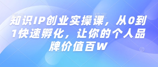 知识IP创业实操课，从0到1快速孵化，让你的个人品牌价值百W-搞钱利器