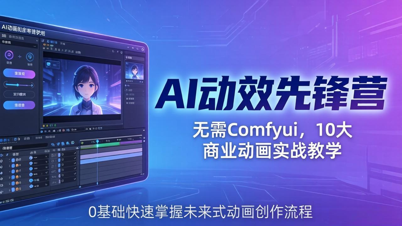 AI 动效先锋营：无需Comfyui，10大商业动画实战教学，0基础快速掌握未来式动画创作流程-搞钱利器