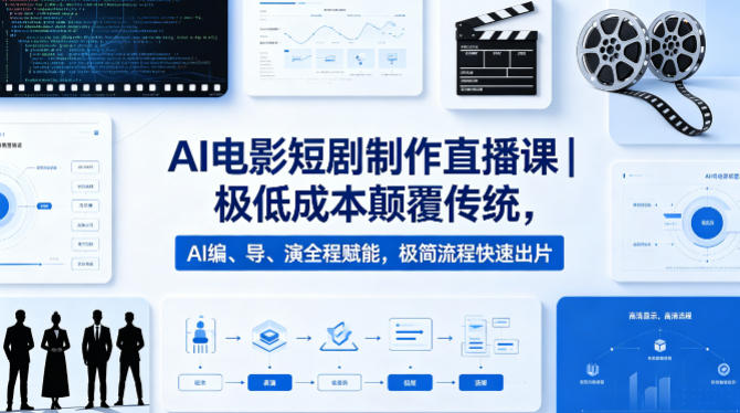 AI电影短剧制作直播课｜极低成本颠覆传统，AI编、导、演全程赋能，极简流程快速出片-搞钱利器