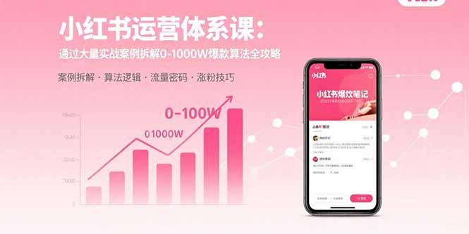 小红书运营体系课：通过大量实战案例拆解0-1000W爆款算法全攻略-搞钱利器
