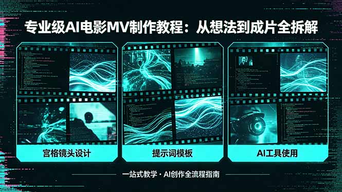 专业级AI电影MV制作教程，从想法到成片全拆解，宫格镜头+提示词模板+AI工具一站式教学-搞钱利器