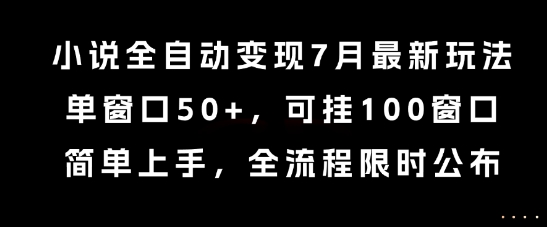 小说全自动变现7月玩法，单窗口50+，可挂100窗口，简单上手，全流程限时公布【揭秘】-搞钱利器