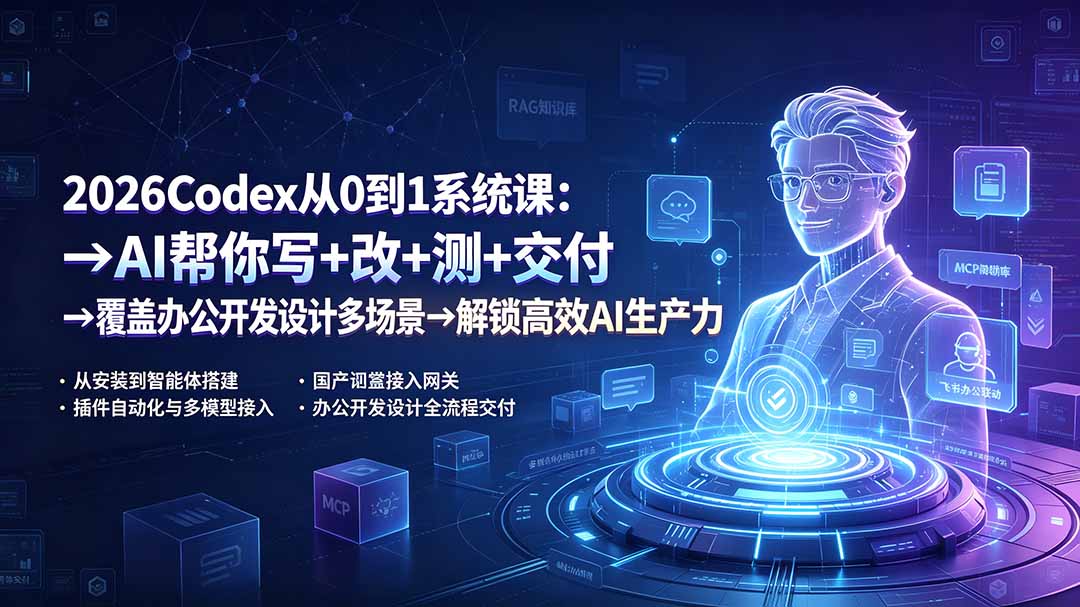 2026Codex从0到1系统课:→AI帮你写+改+测+交付→覆盖办公开发设计多场景→解锁高效AI生产力-搞钱利器