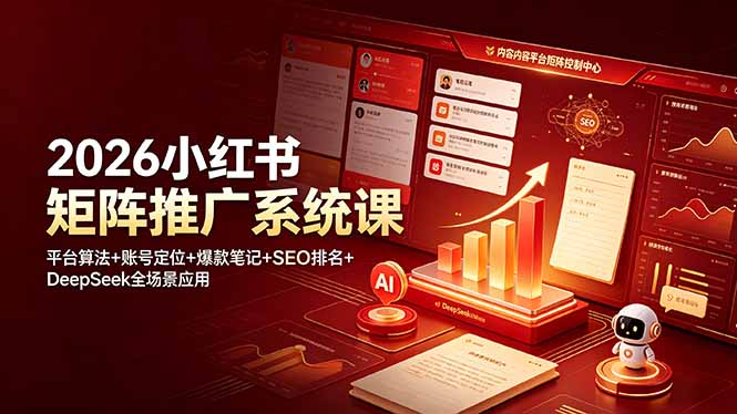 2026小红书矩阵推广系统课：平台算法+账号定位+爆款笔记+SEO排名+DeepSeek全场景应用-搞钱利器