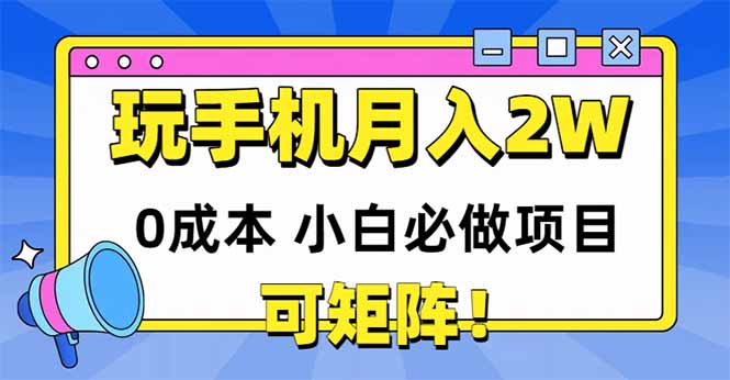 玩玩手机月入20000+，0成本小白必做项目，可矩阵-搞钱利器