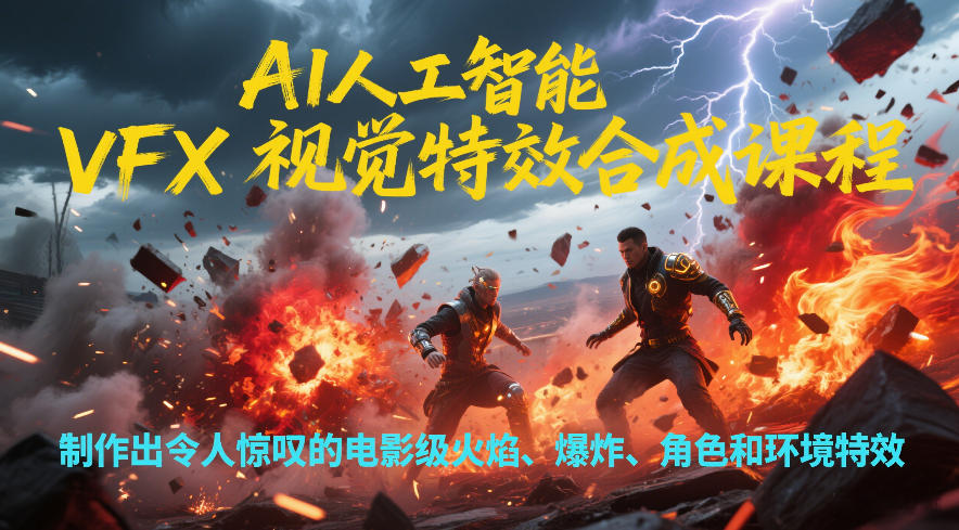 AI人工智能VFX视觉特效合成课程,制作出令人惊叹的电影级火焰、爆炸、角色和环境特效-搞钱利器