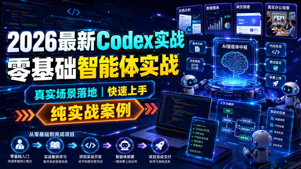2026最新Codex实战零基础智能体实战，真实场景落地，快速上手，纯实战案例-搞钱利器