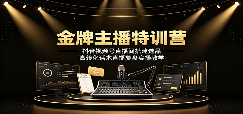 金牌主播特训营：抖音视频号直播间搭建选品，高转化话术直播复盘实操教学-搞钱利器
