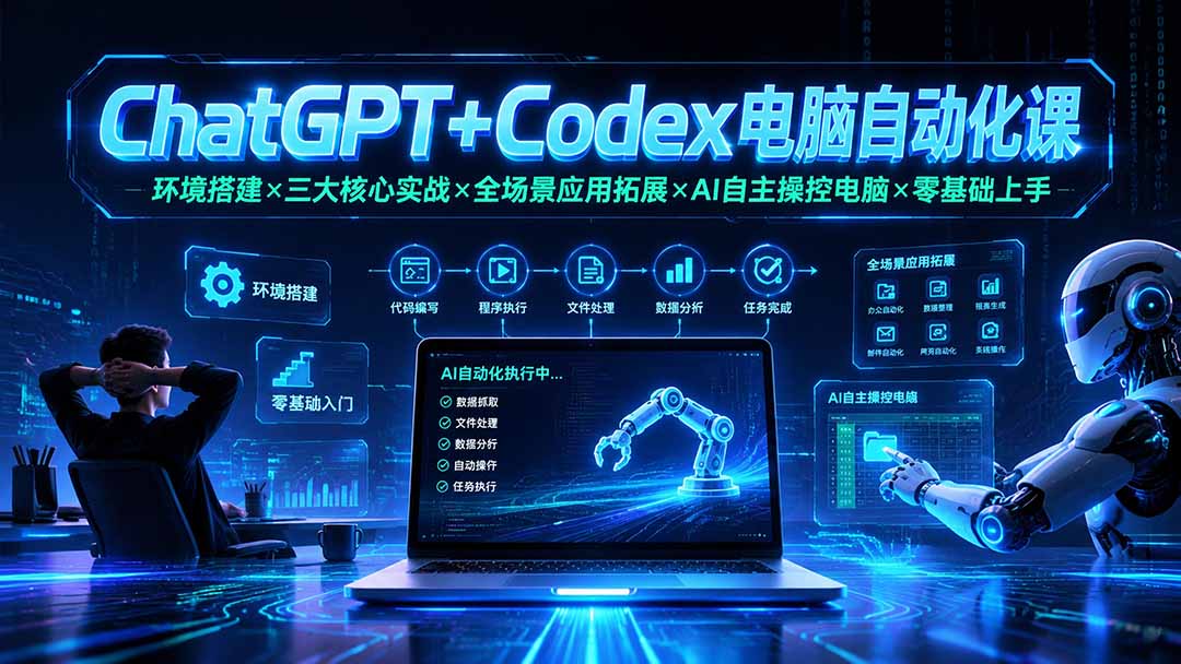 ChatGPT+Codex电脑自动化课：环境搭建×三大核心实战×全场景应用拓展×AI自主操控电脑×零基础上手-搞钱利器