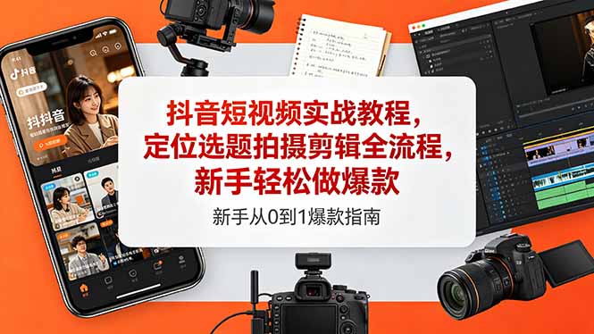 抖音短视频实战教程，定位选题拍摄剪辑全流程，新手轻松做爆款-搞钱利器