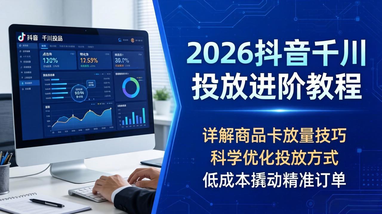 2026抖音千川投放进阶教程，详解商品卡放量技巧，科学优化投放方式，低成本撬动精准订单-搞钱利器