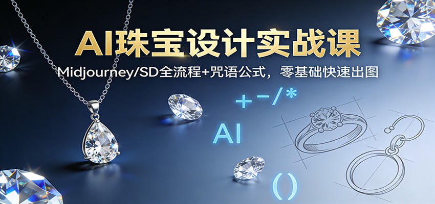 AI珠宝设计实战课：Midjourney/SD全流程+咒语公式，零基础快速出图-搞钱利器