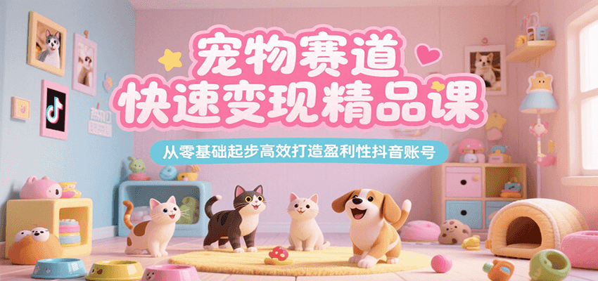宠物赛道快速变现精品课，从零基础起步高效打造盈利性抖音账号-搞钱利器