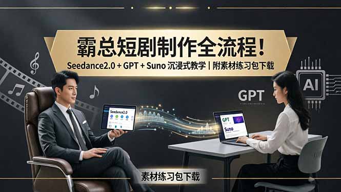 霸总短剧制作全流程！Seedance2.0 + GPT + Suno 沉浸式教学｜附素材练习包下载-搞钱利器