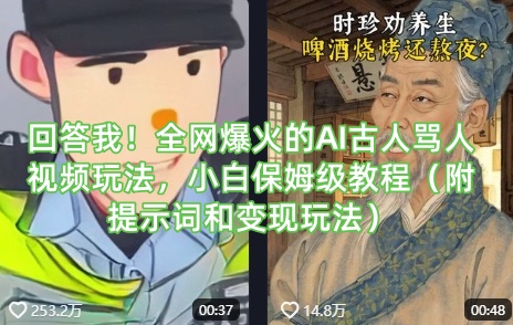 回答我！全网爆火的AI古人骂人视频玩法，小白保姆级教程(附提示词和变现玩法)-搞钱利器