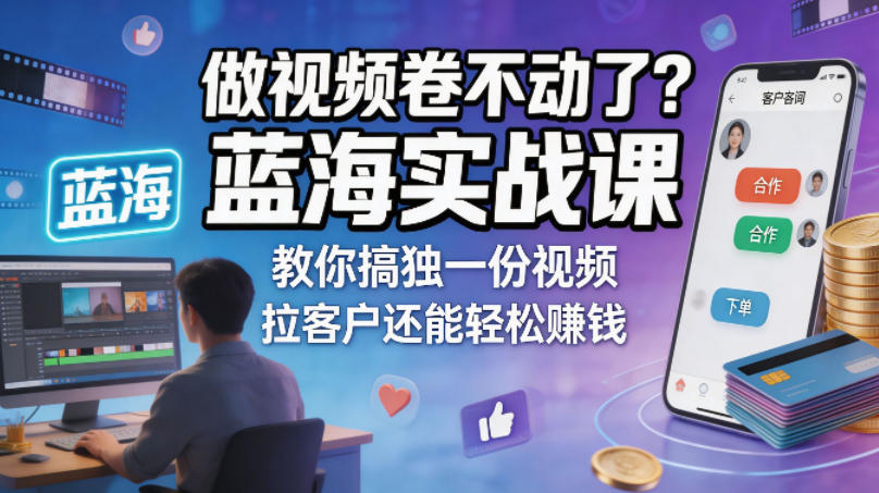 做视频卷不动了？蓝海实战课教你搞独一份视频，拉客户还能轻松賺钱！【原创双语字幕】-搞钱利器