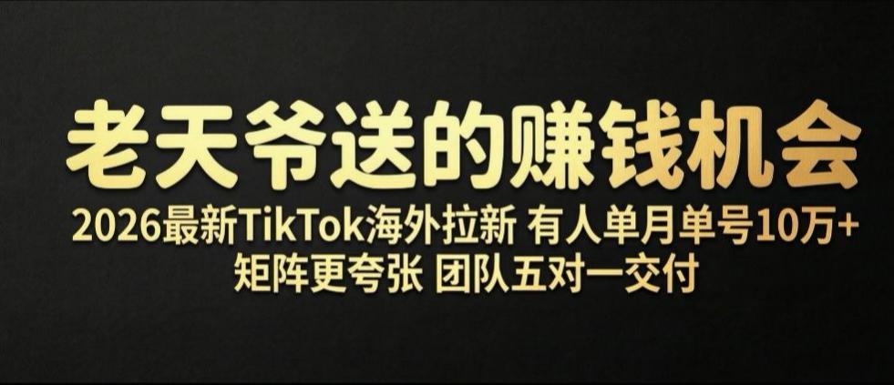 老天爷送的賺钱机会！2026最新TikTok海外拉新，有人单月单号10W+，矩阵更夸张，团队交付【揭秘】-搞钱利器