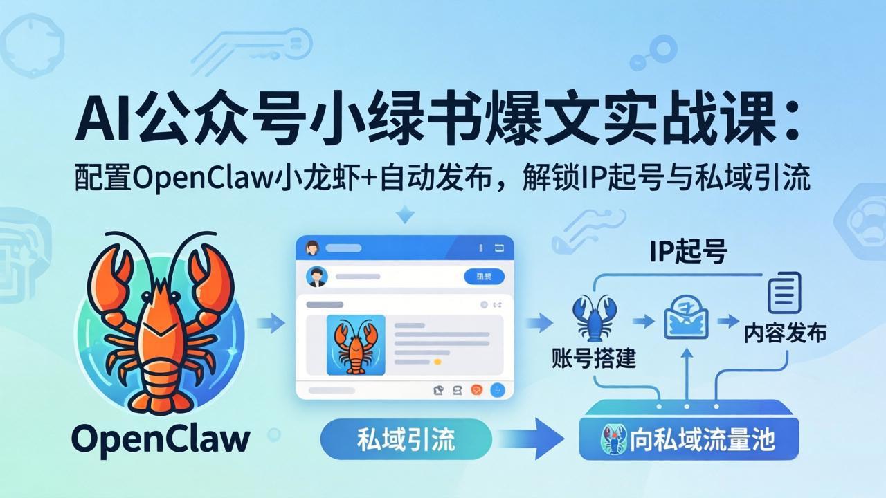 AI公众号小绿书变现实战课：小绿书爆文写作+OpenClaw自动发布，解锁IP起号与私域引流-搞钱利器