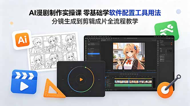 AI漫剧制作实操课 零基础学软件配置工具用法 分镜生成到剪辑成片全流程教学-搞钱利器