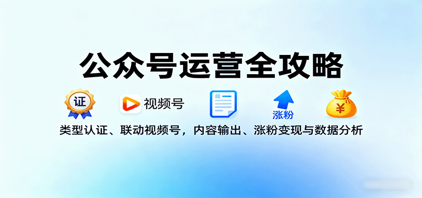公众号运营全攻略：类型认证、联动视频号，内容输出、涨粉变现与数据分析-搞钱利器