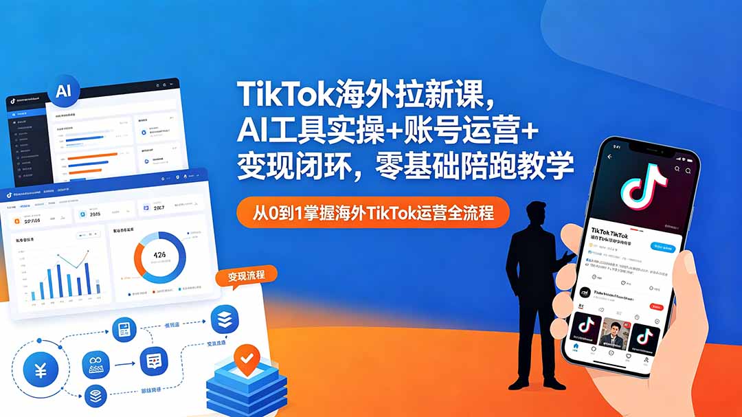 TikTok海外拉新课，AI工具实操+账号运营+变现闭环，零基础陪跑教学-搞钱利器