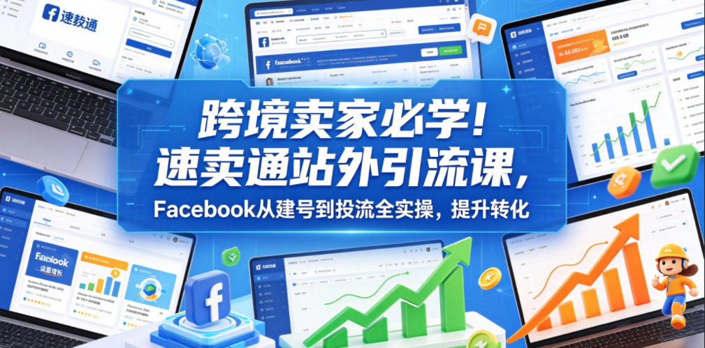 跨境卖家必学！速卖通站外引流课，Facebook从建号到投流全实操，提升转化-搞钱利器